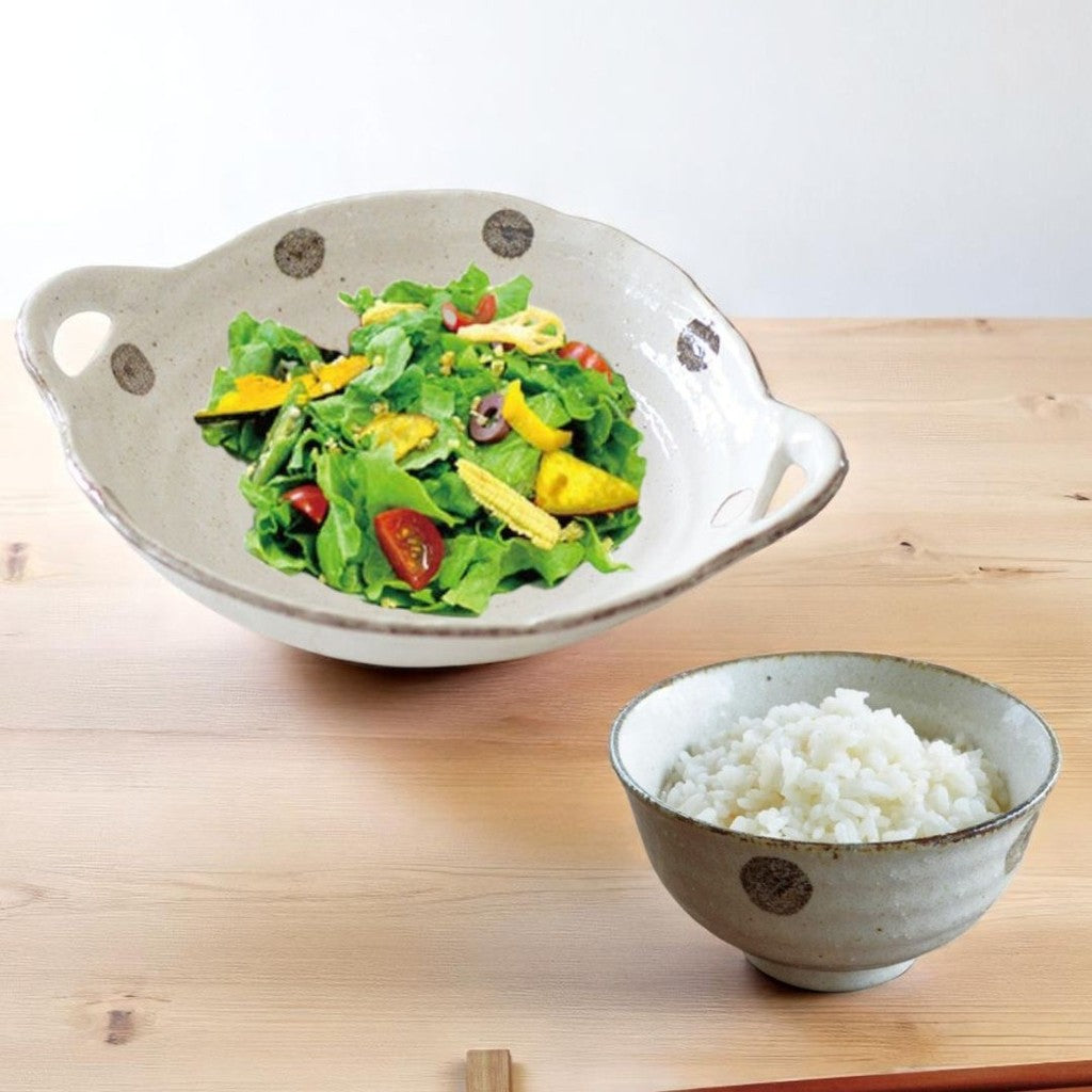 日本製 美濃燒 水玉白唐津雙耳盤/飯碗 | 咖哩盤 飯碗 湯碗 日式餐盤