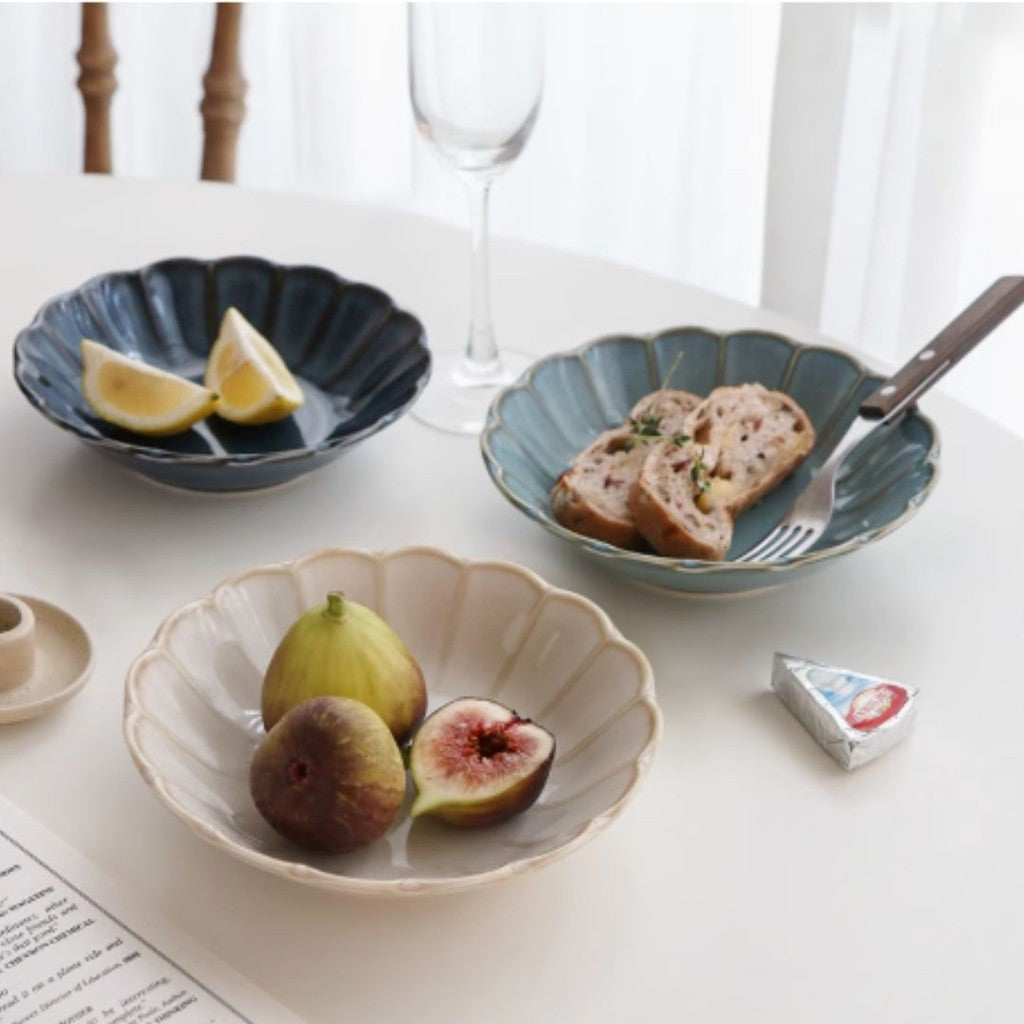 日本製 美濃燒 復古花邊餐盤 三色 | 小盤 深盤 小碗 沙拉碗 義大利麵盤