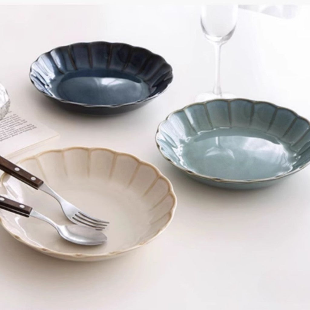 日本製 美濃燒 復古花邊餐盤 三色 | 小盤 深盤 小碗 沙拉碗 義大利麵盤