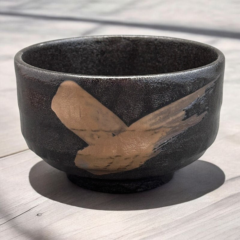 日本製 美濃燒 源氏刷毛目 黑金抹茶碗 | 清水燒 黑釉 茶具 茶道 京都工藝