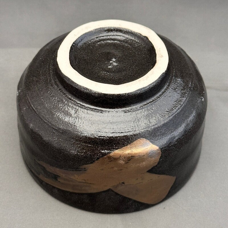 日本製 美濃燒 源氏刷毛目 黑金抹茶碗 | 清水燒 黑釉 茶具 茶道 京都工藝
