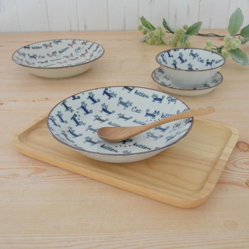 日本製 美濃燒 手繪貓咪餐具 兩色 | 大盤 圓盤 小碗 馬克杯 沙拉碗