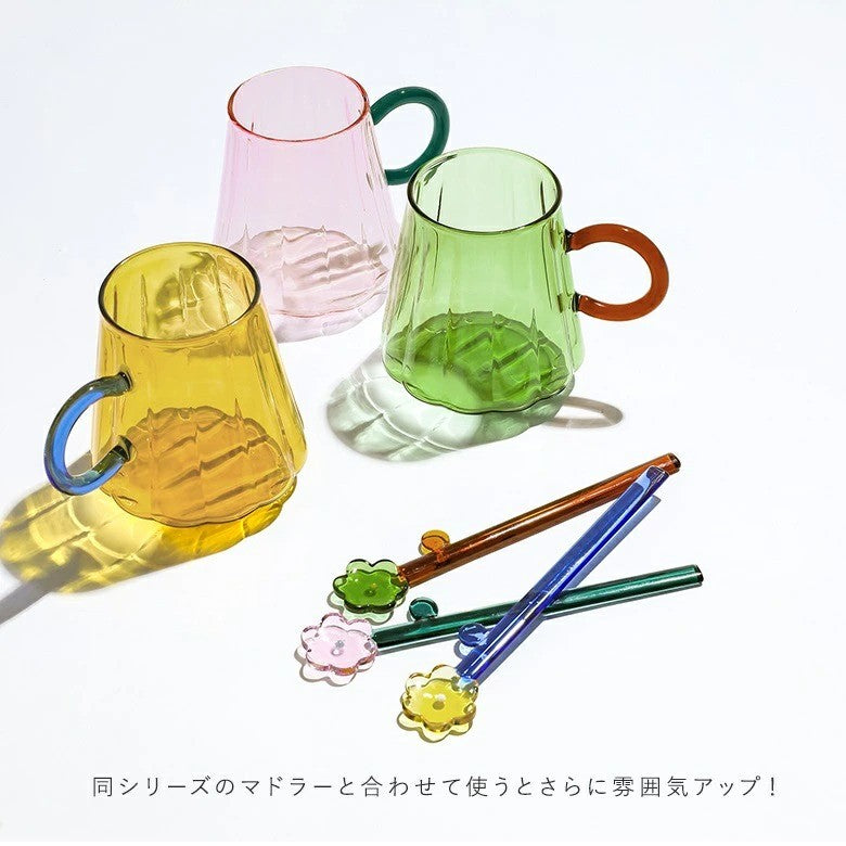 日本 CDF 夏日特調 耐熱玻璃杯 花朵攪拌棒 | 馬克杯 可愛玻璃杯