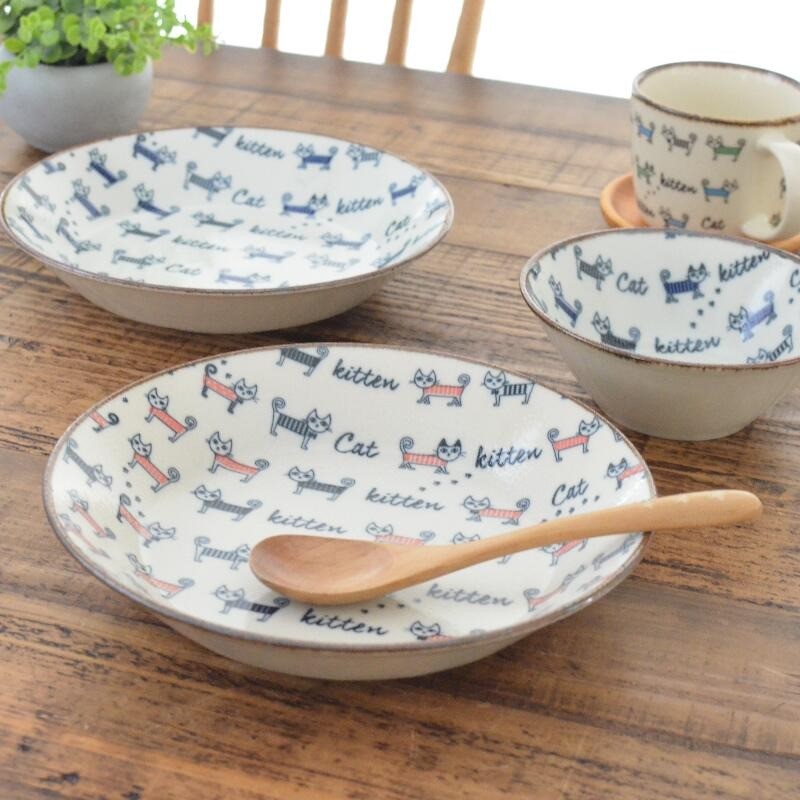 日本製 美濃燒 手繪貓咪餐具 兩色 | 大盤 圓盤 小碗 馬克杯 沙拉碗