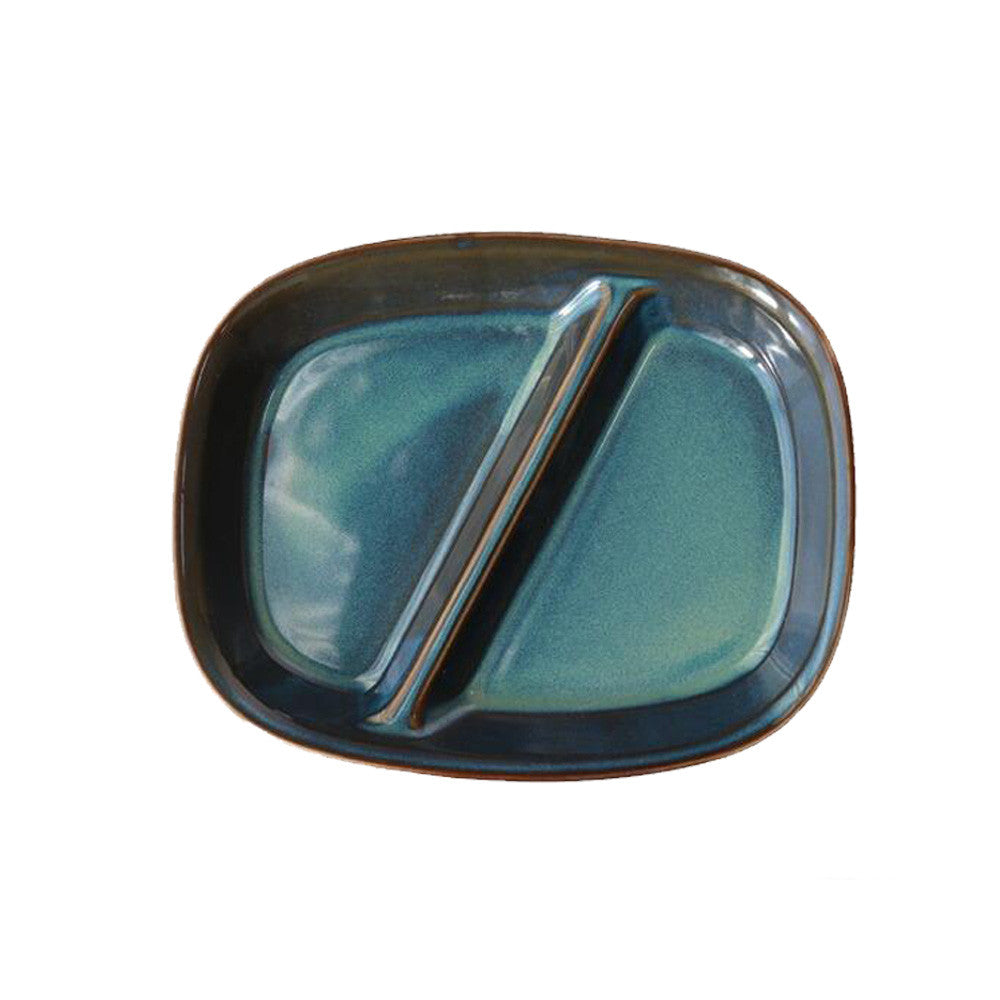 日本製 美濃燒 橢圓陶瓷分隔盤︱藍色 白色 日式餐具