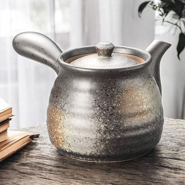 日本製 美濃燒 黑色備前六兵衛茶壺 500cc | 泡茶壺 茶壺 側把壺