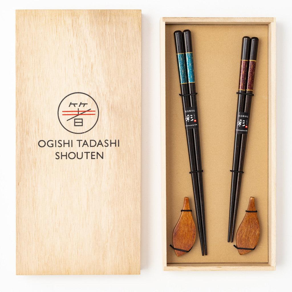 日本製 麻葉 對筷 筷架 禮盒組|筷子 日本筷子 入厝禮物 結婚禮物 - 富士通販