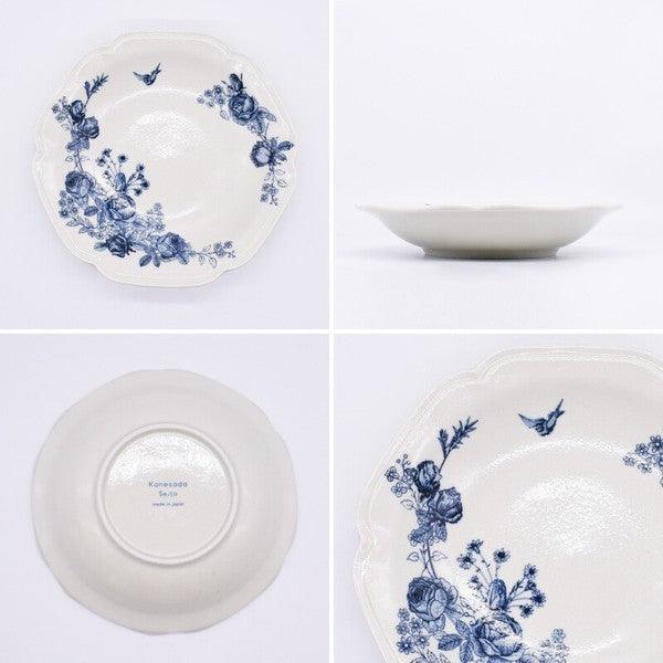 日本製 美濃燒 古典玫瑰 造型陶瓷餐盤|水果盤 義大利麵盤 優格碗 沙拉碗 早餐盤 - 富士通販