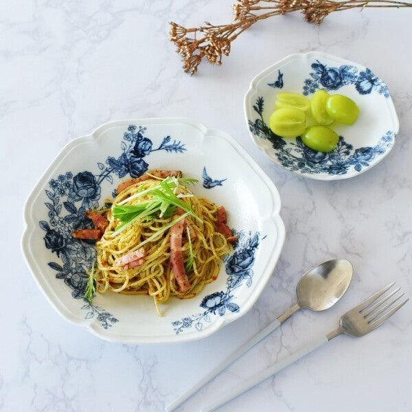 日本製 美濃燒 古典玫瑰 造型陶瓷餐盤|水果盤 義大利麵盤 優格碗 沙拉碗 早餐盤 - 富士通販