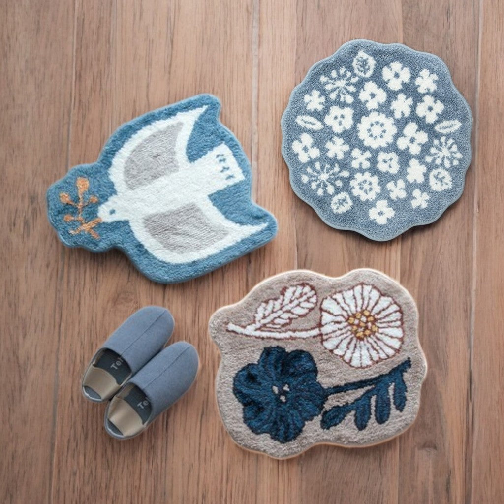 日本 Kukka Lokki 花與鳥北歐風地毯 | 地墊 腳踏墊 玄關腳踏墊 地毯 浴室踏墊