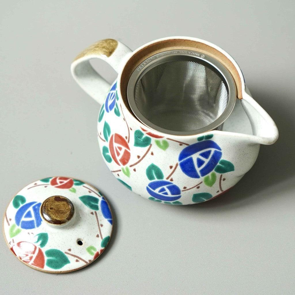 日本製 九谷燒 手繪玫瑰陶瓷茶壺 日本茶壺 花茶壺 - 富士通販
