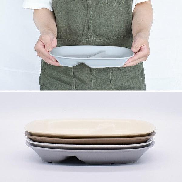 日本製 美濃燒 輕量陶瓷兩格分隔盤|早餐盤 211餐盤 兒童餐盤 - 富士通販