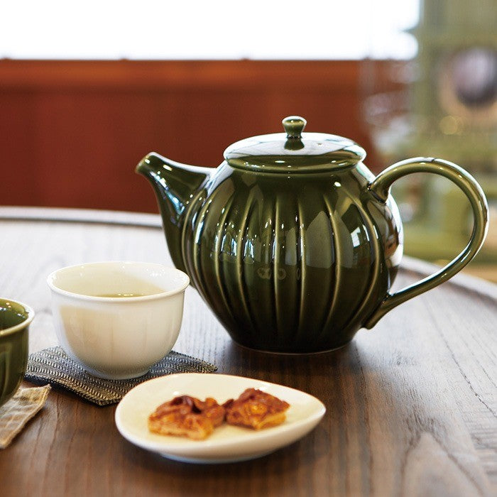 日本製 美濃燒 Miyama 深山 shinogi 鎬紋織部釉茶壺 | 泡茶壺 花茶壺 茶具