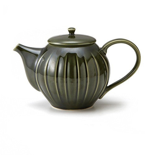 日本製 美濃燒 Miyama 深山 shinogi 鎬紋織部釉茶壺 | 泡茶壺 花茶壺 茶具