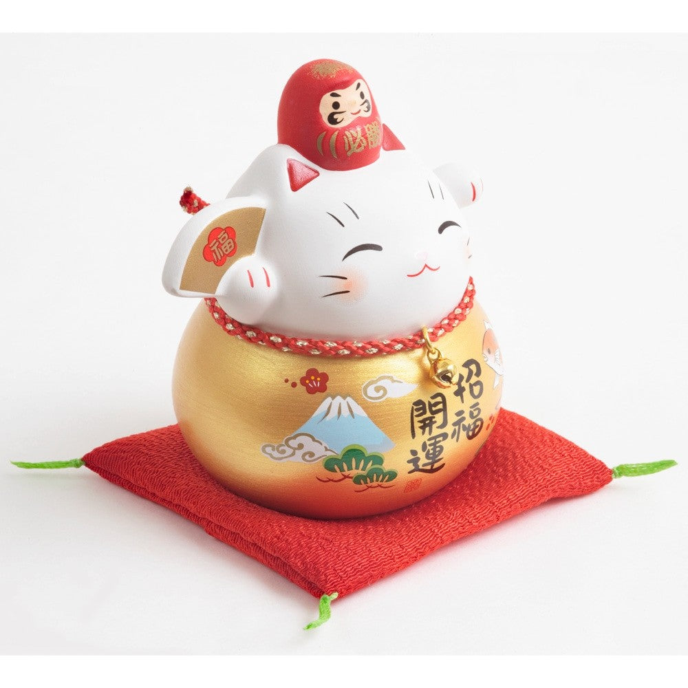 藥師窯 達摩招財貓∣金扇 招財 招福 擺飾 開店送禮
