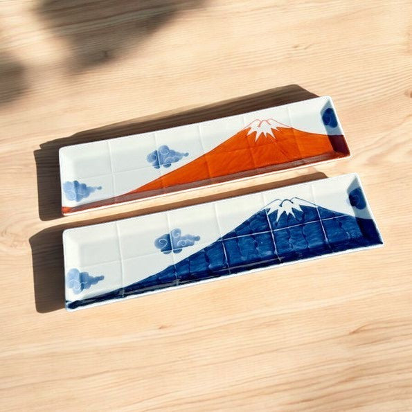 日本製 伊萬里燒 富士山長盤 | 魚盤 刺身盤 生魚片盤