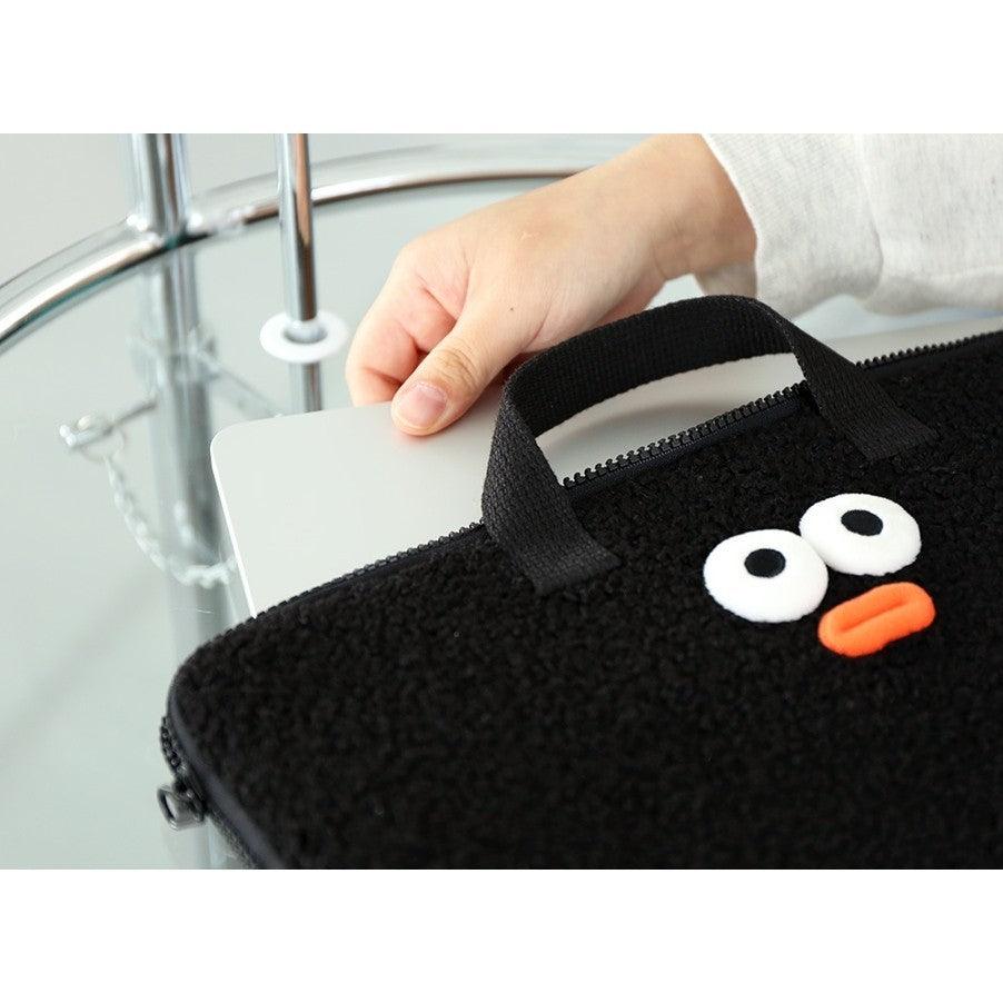 韓國 Romane 文創 13吋 絨毛手提電腦包|黑色 粉色