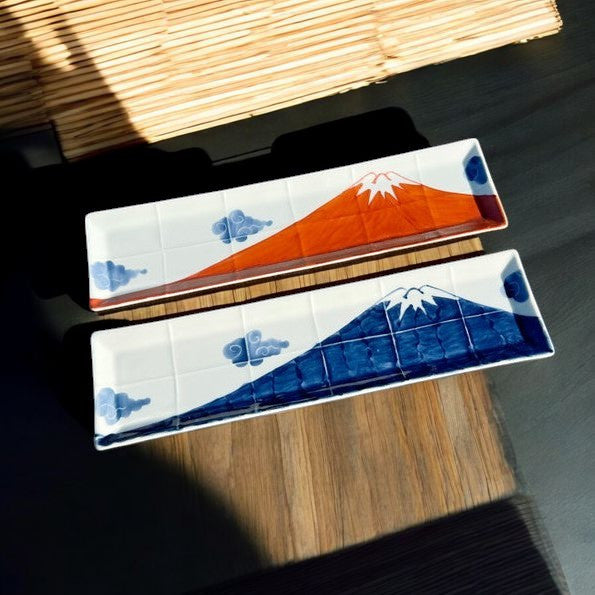日本製 伊萬里燒 富士山長盤 | 魚盤 刺身盤 生魚片盤