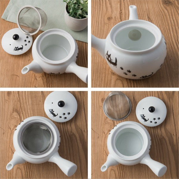 日本 黑貓手沖茶壺 急須茶壺 350ml | 濾茶壺 含不銹鋼瀘網 貓奴必備