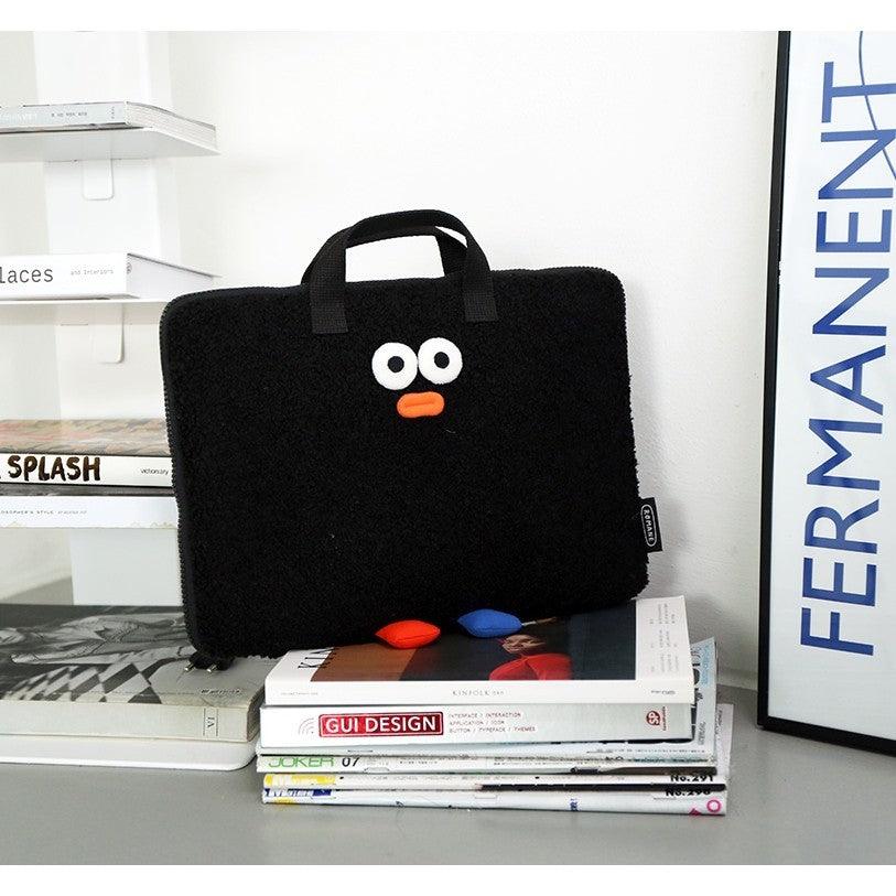 韓國 Romane 文創 13吋 絨毛手提電腦包|黑色 粉色