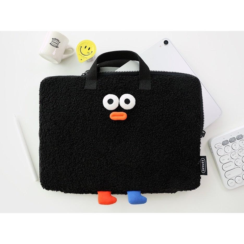 韓國 Romane 文創 13吋 絨毛手提電腦包|黑色 粉色