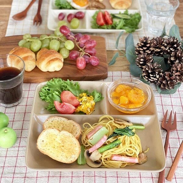 日本製 美濃燒 長方形陶瓷三格盤|三格餐盤 211餐盤 分隔盤 早餐盤 - 富士通販