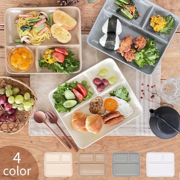 日本製 美濃燒 長方形陶瓷三格盤|三格餐盤 211餐盤 分隔盤 早餐盤 - 富士通販