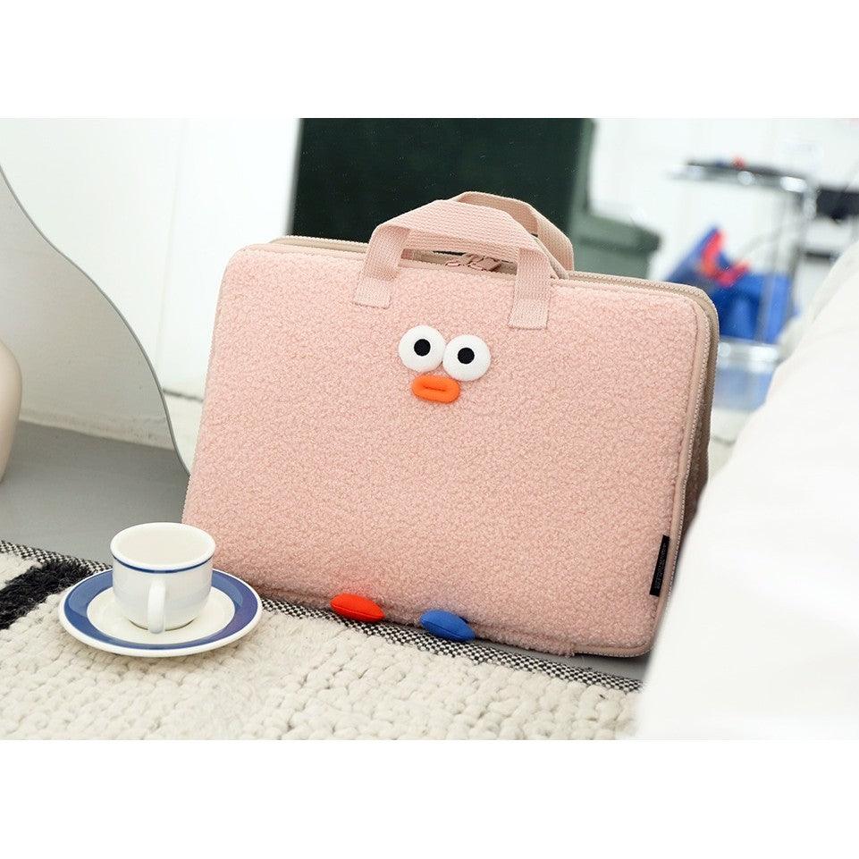 韓國 Romane 文創 13吋 絨毛手提電腦包|黑色 粉色