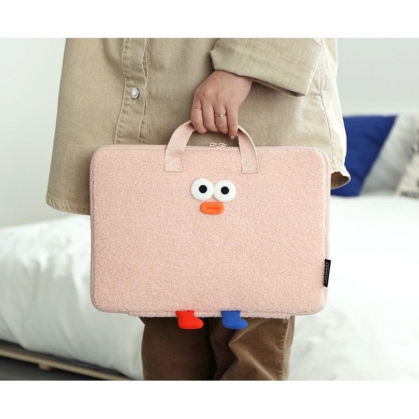 韓國 Romane 文創 13吋 絨毛手提電腦包|黑色 粉色