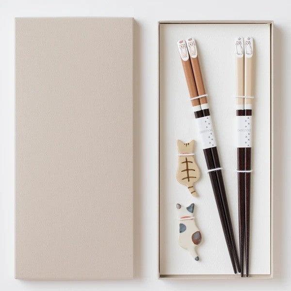 日本製 harupei 貓咪木質對筷禮盒組|對筷 筷架 婚禮小物 入厝禮物