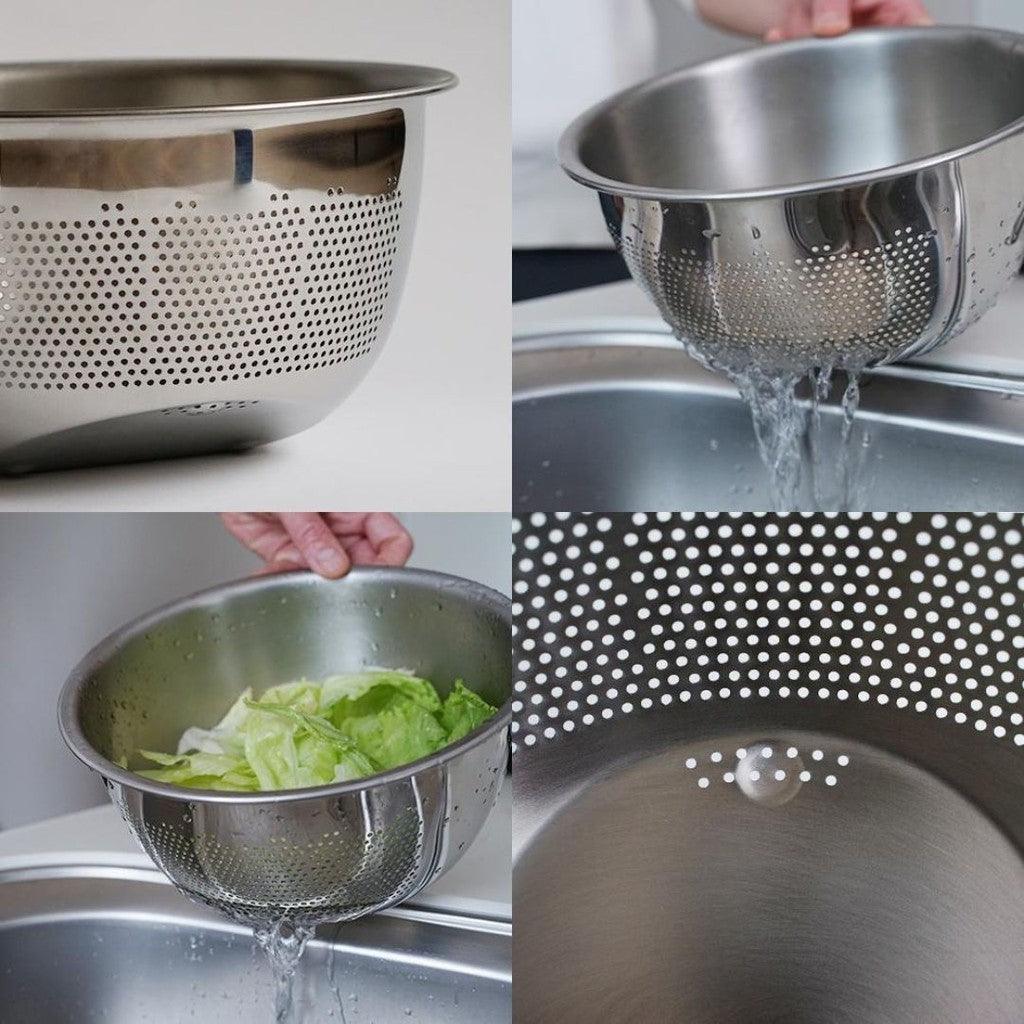 日本製 藤井 3WAY 不鏽鋼瀝水調理盆|瀝水籃 料理盆 洗米盆