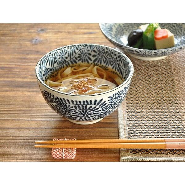 日本製 美濃燒 靛藍蔓藤花紋陶瓷碗 530cc 1200cc|拉麵碗 丼飯碗 蓋飯碗 碗公