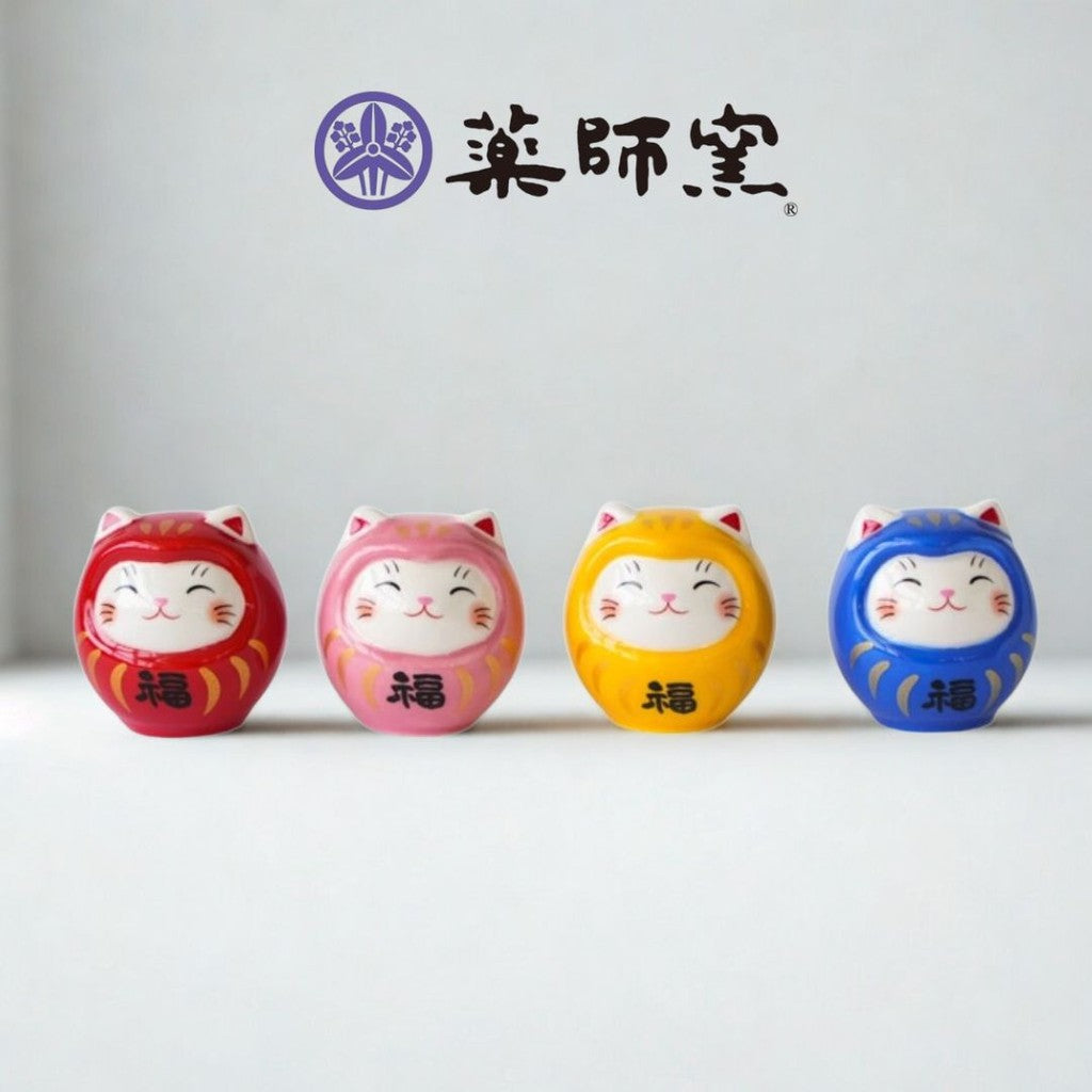 日本 藥師窯 達摩招財貓擺飾 附大吉籤詩 四色 | 幸運不倒翁 開運 招財 居家 辦公裝飾