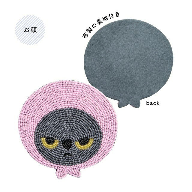 日本 BISQUE 憤怒的真知子 防水串珠杯墊 | 黑貓 吸水隔熱 吸水墊 馬克杯杯墊