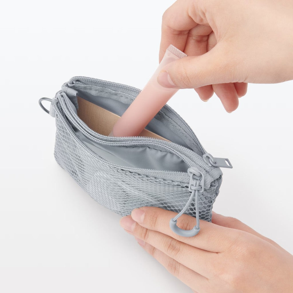 日本 無印良品 MUJI 聚酯纖維雙拉鏈包S 零錢包 雙層零錢包 小收納包