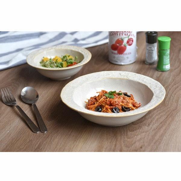 日本製 美濃燒 日式波紋陶瓷咖哩盤 米白 深藍 21.7cm|沙拉盤 深盤