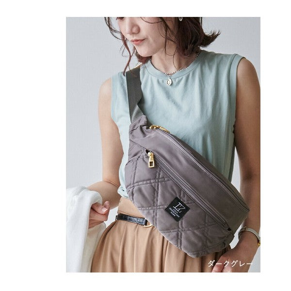 日本 LIZDAYS 金光菱格紋腰包 胸包 | 防水腰包 胸包 側背包 菱格紋包