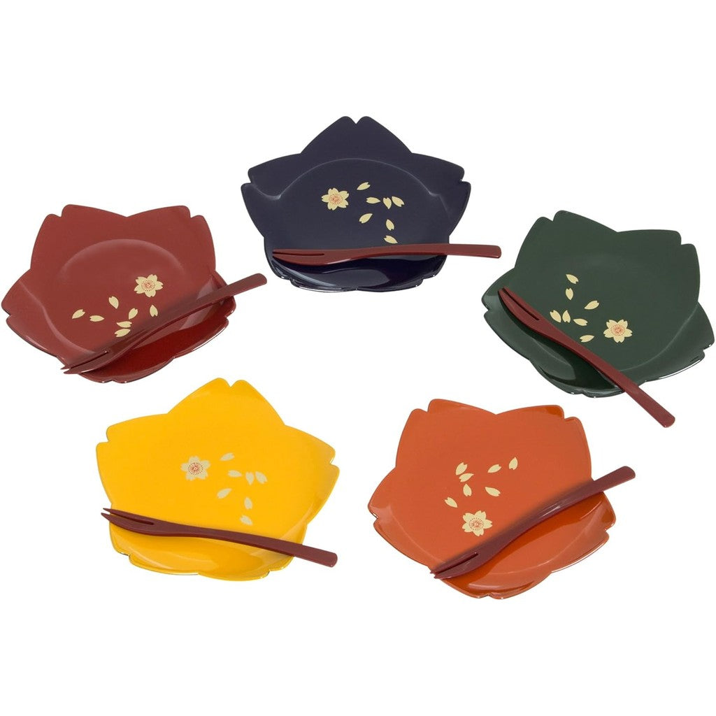 日本製 櫻花樹脂餐盤 禮盒組︱ 小碟 叉子 點心盤 和菓子