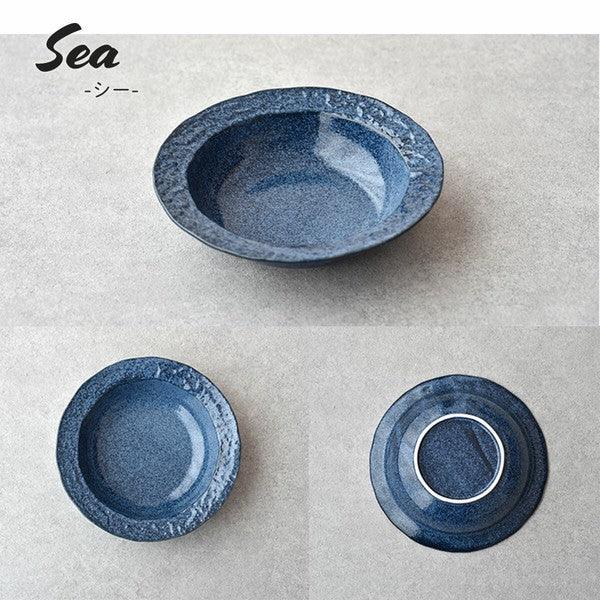 日本製 美濃燒 日式波紋陶瓷咖哩盤 米白 深藍 21.7cm|沙拉盤 深盤