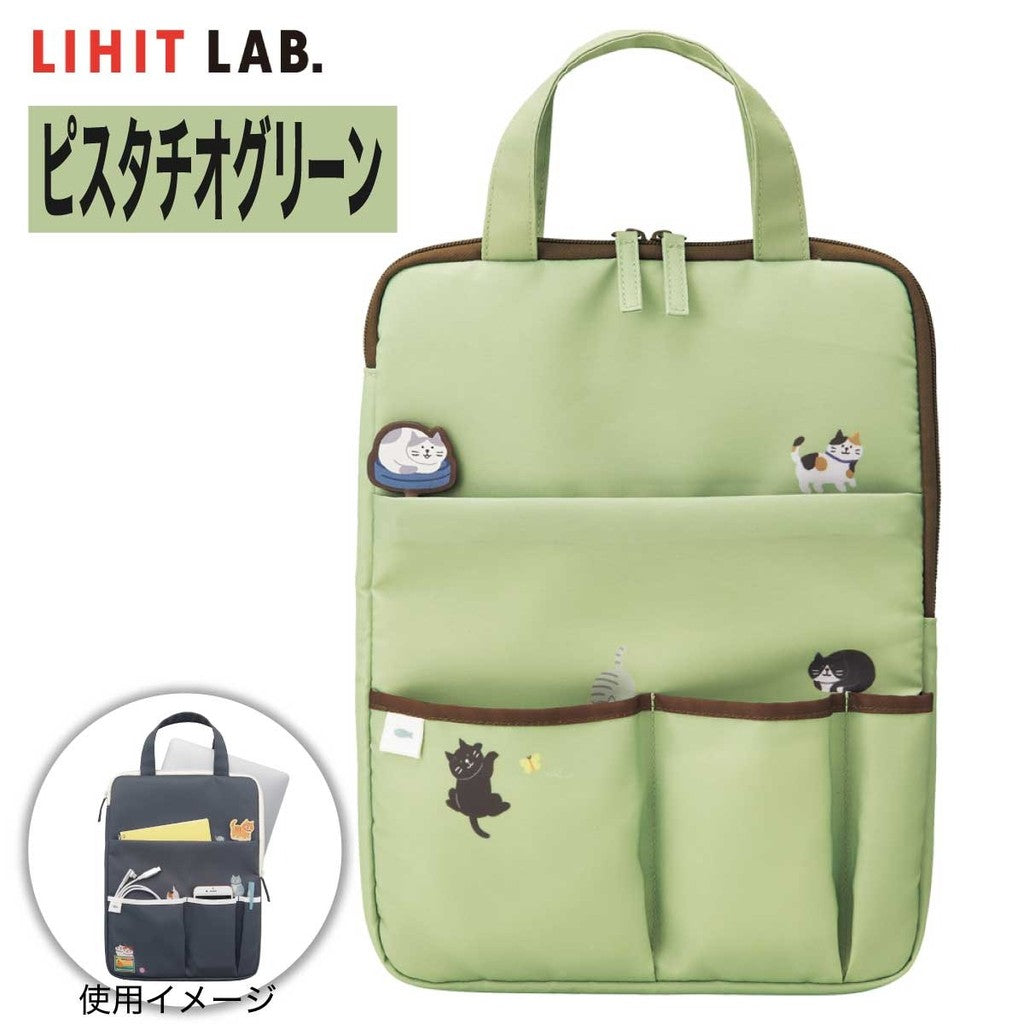 日本 LIHIT LAB 立體貓咪筆袋 電腦包 | 13吋 手提包 筆電包 拉鍊筆袋