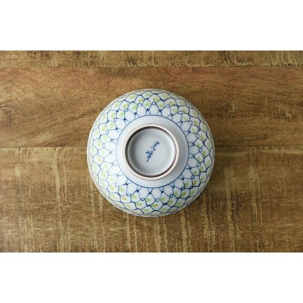 日本製 美濃燒 縐紗小花 茶碗 11.5cm 紅色 綠色|飯碗 陶瓷碗 夫妻碗