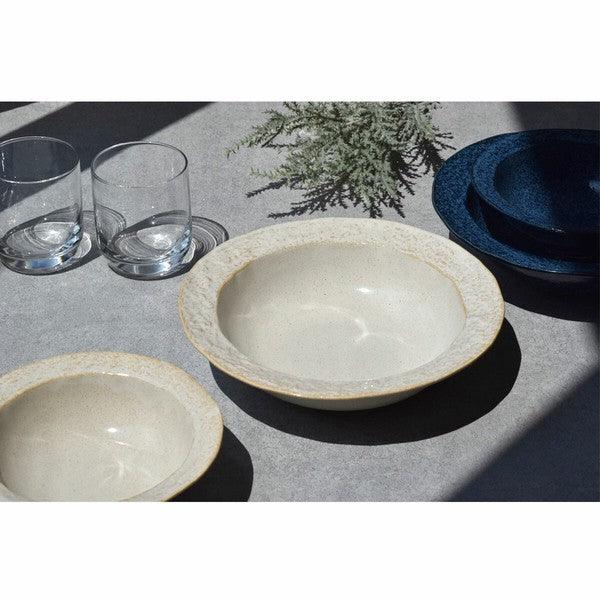 日本製 美濃燒 日式波紋陶瓷咖哩盤 米白 深藍 21.7cm|沙拉盤 深盤