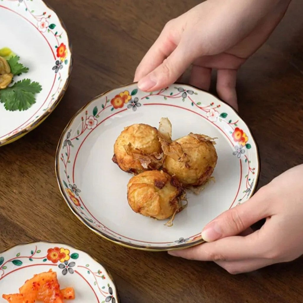 日本製 吾山窯 黃彩梅小花5吋盤 | 中國風 黃花鳥 陶瓷盤 梅花盤 餐盤 輕量盤