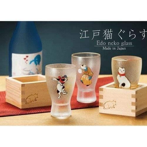 日本製 ADERIA 石塚硝子 江戸猫木枡玻璃清酒杯 100cc|酒杯 玻璃酒杯 燒酒杯