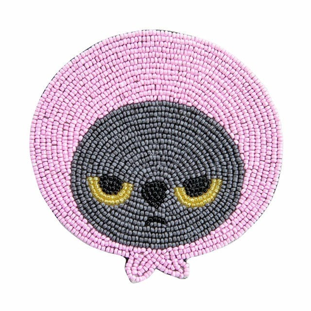 日本 BISQUE 憤怒的真知子 防水串珠杯墊 | 黑貓 吸水隔熱 吸水墊 馬克杯杯墊