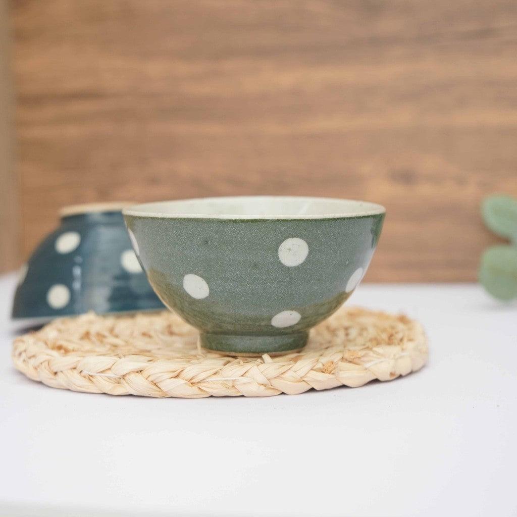 日本製 美濃燒 手工日式可愛線條 圓點陶瓷飯碗 |餐碗 日本碗 日式餐具