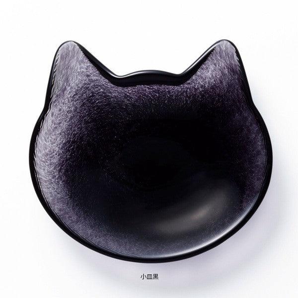 日本製 ADERIA 石塚硝子 貓咪造型玻璃盤 黑色 白色|點心盤 飾品盤 水果盤