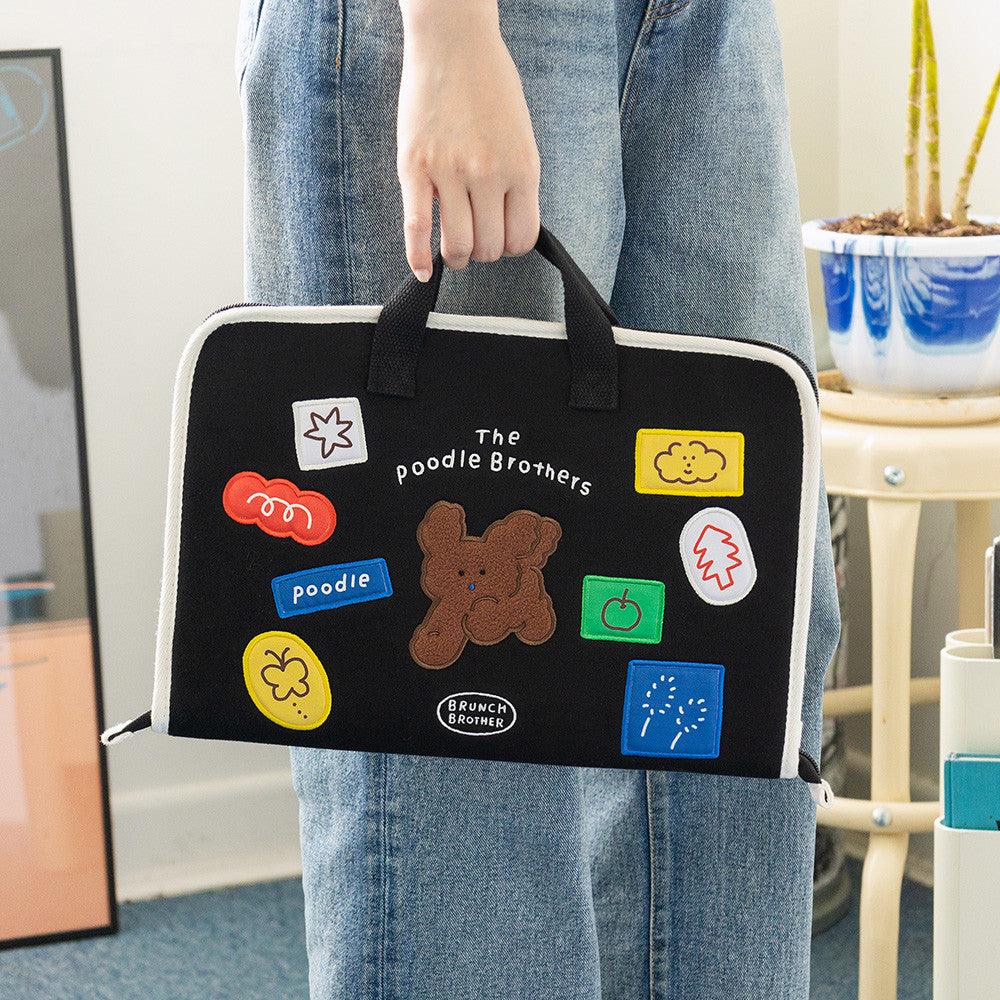 韓國 Romane 早午餐兄弟 米色 黑色 貴賓狗 13吋手提筆電包|電腦包 平板包