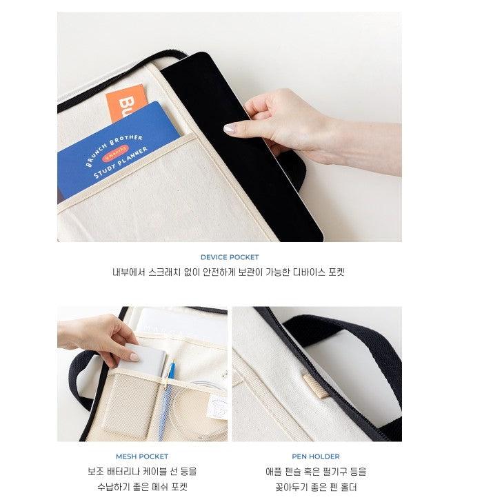 韓國 Romane 早午餐兄弟 米色 黑色 貴賓狗 13吋手提筆電包|電腦包 平板包