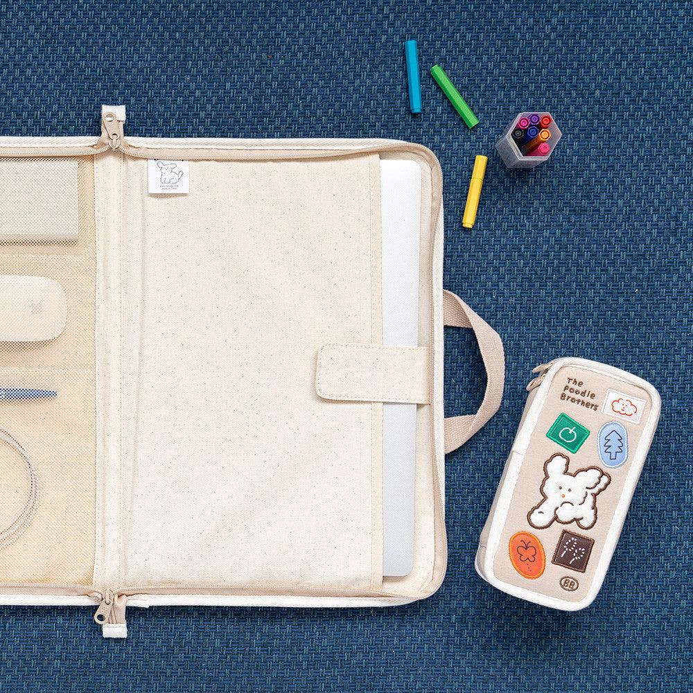 韓國 Romane 早午餐兄弟 米色 黑色 貴賓狗 15吋手提筆電包|電腦包 平板包